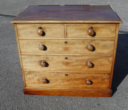 ANTIQUE FADED MAHOGANY CHEST OF DRAWERS