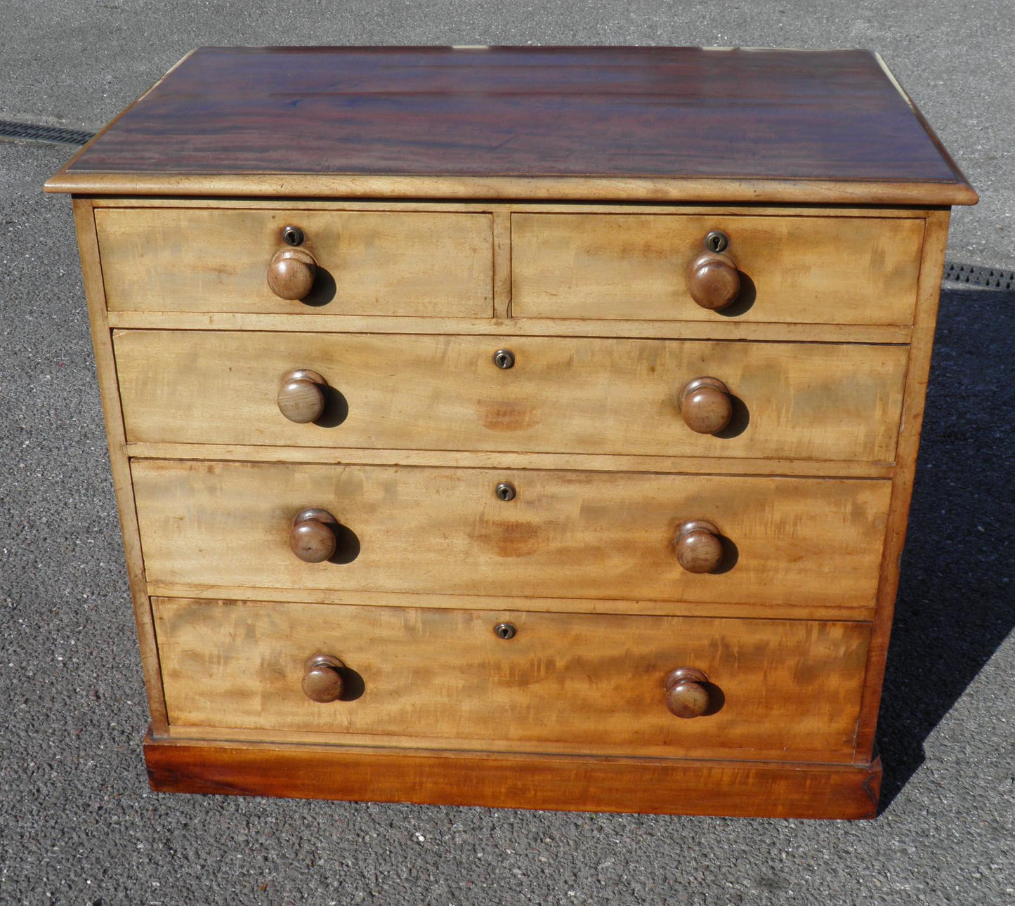 ANTIQUE FADED MAHOGANY CHEST OF DRAWERS
