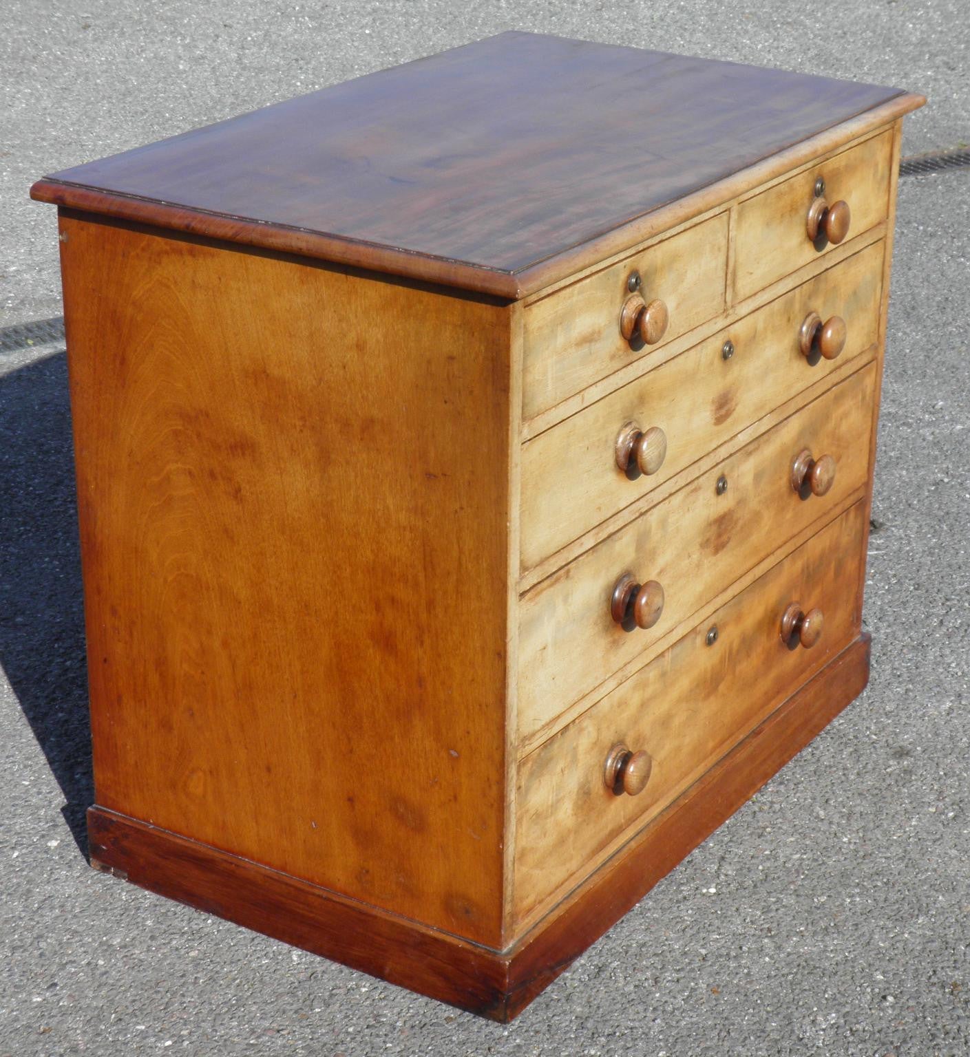 ANTIQUE FADED MAHOGANY CHEST OF DRAWERS