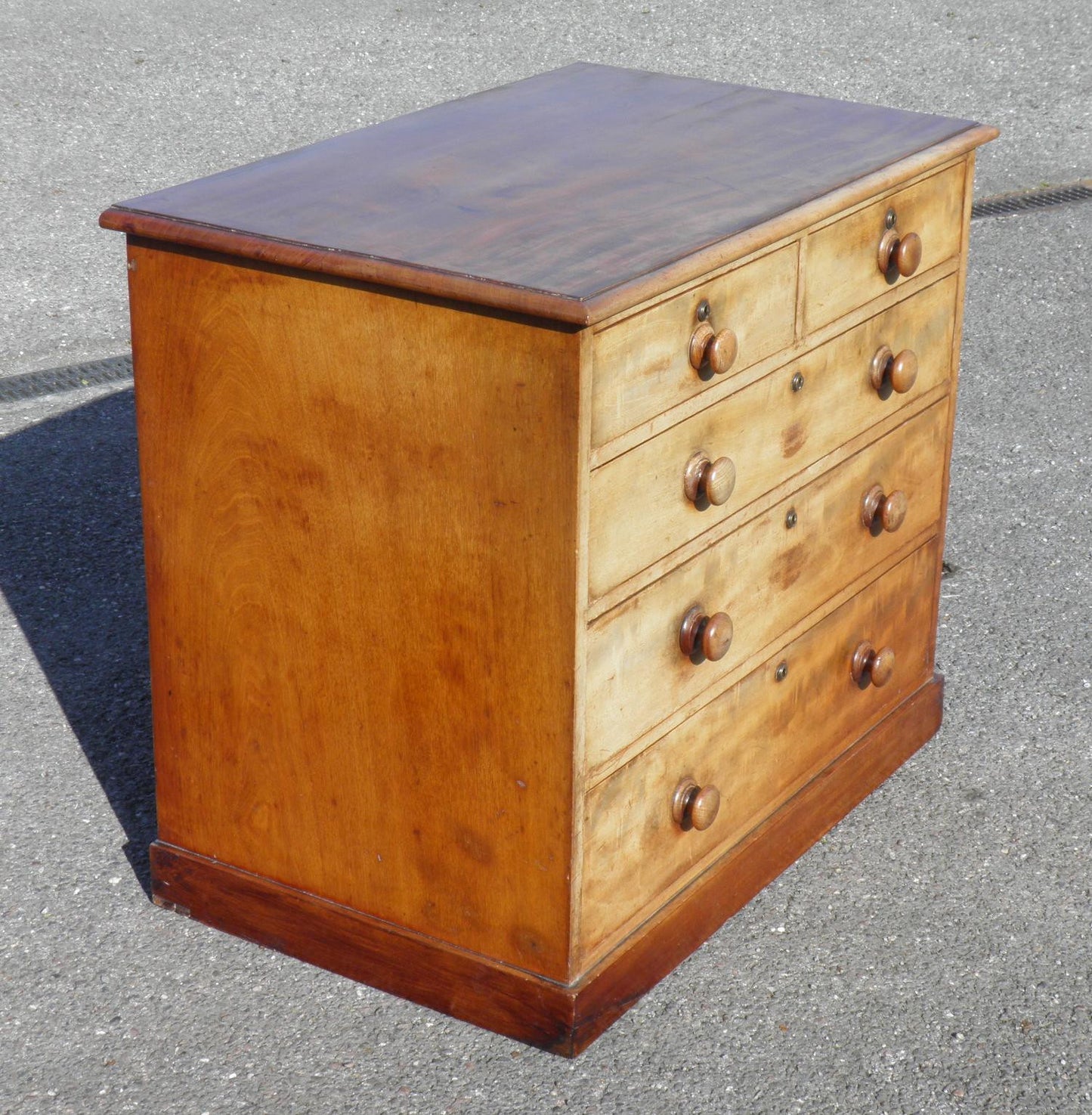 ANTIQUE FADED MAHOGANY CHEST OF DRAWERS