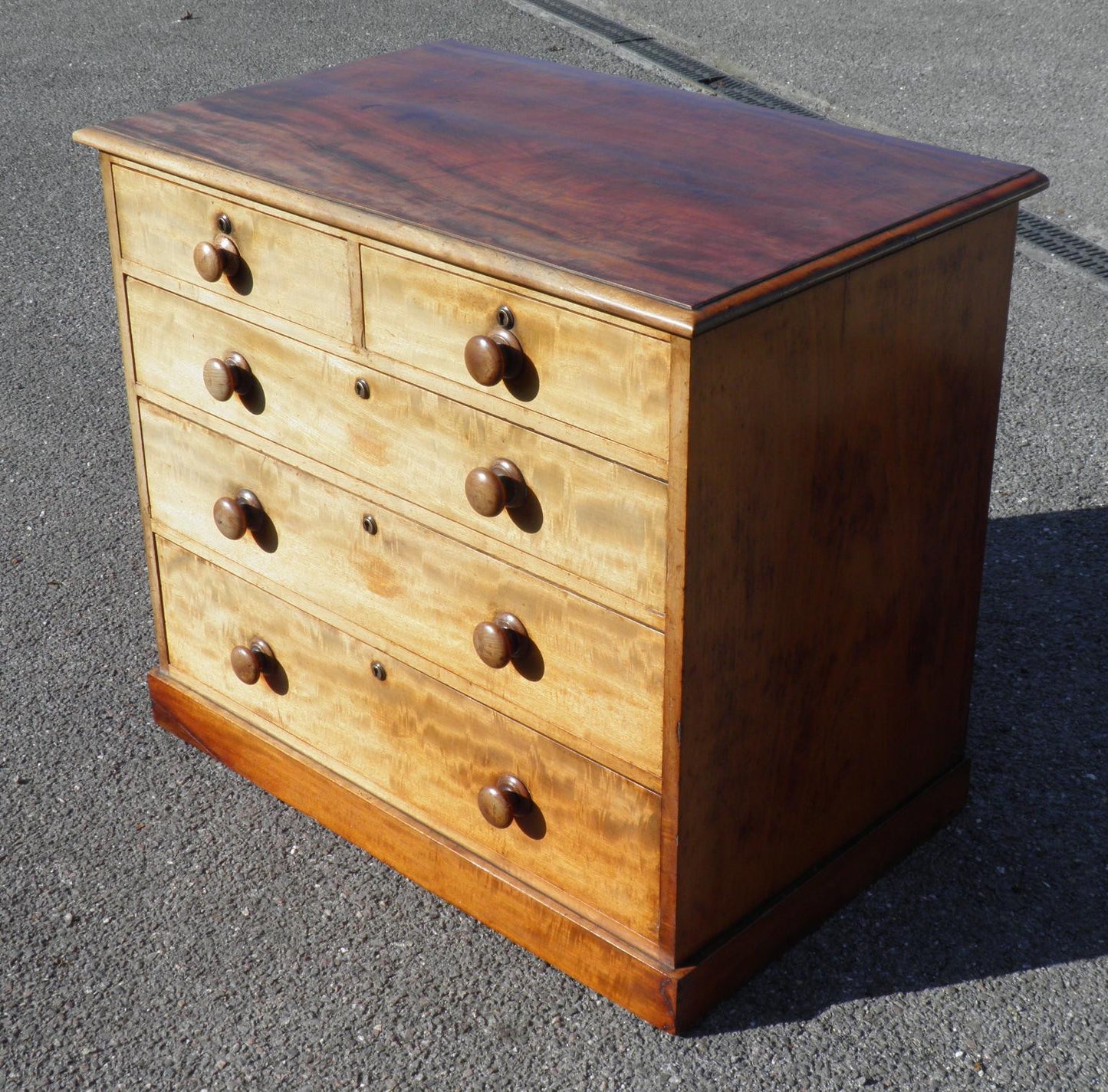 ANTIQUE FADED MAHOGANY CHEST OF DRAWERS