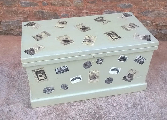 Vintage Heavy Pine Travel Trunk / Storage Chest