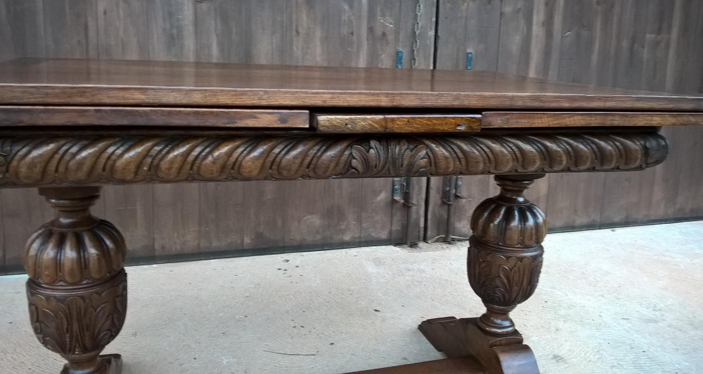 Vintage Large Solid Oak Drawleaf Dining Table