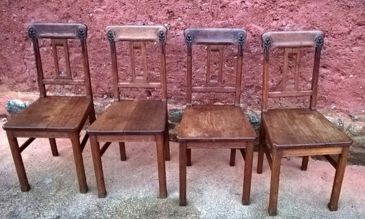 Set Of Four Solid Oak Arts And Crafts Style Dining Chairs