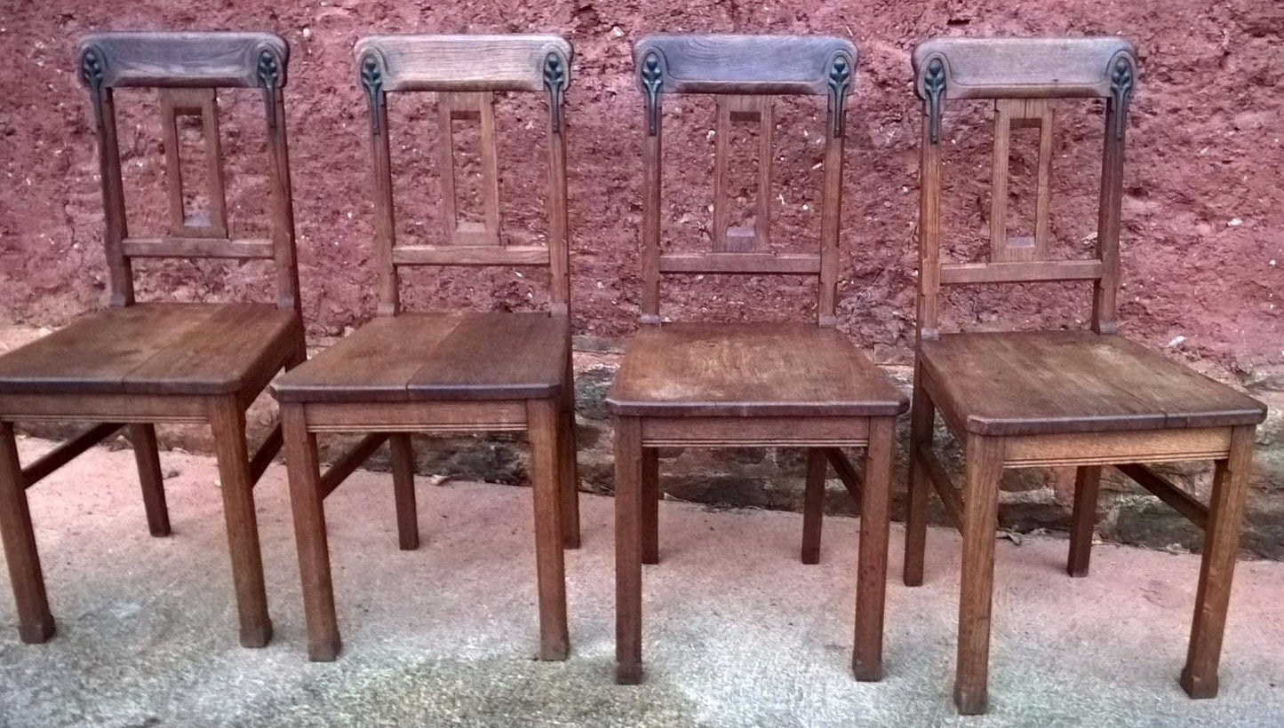 Set Of Four Solid Oak Arts And Crafts Style Dining Chairs