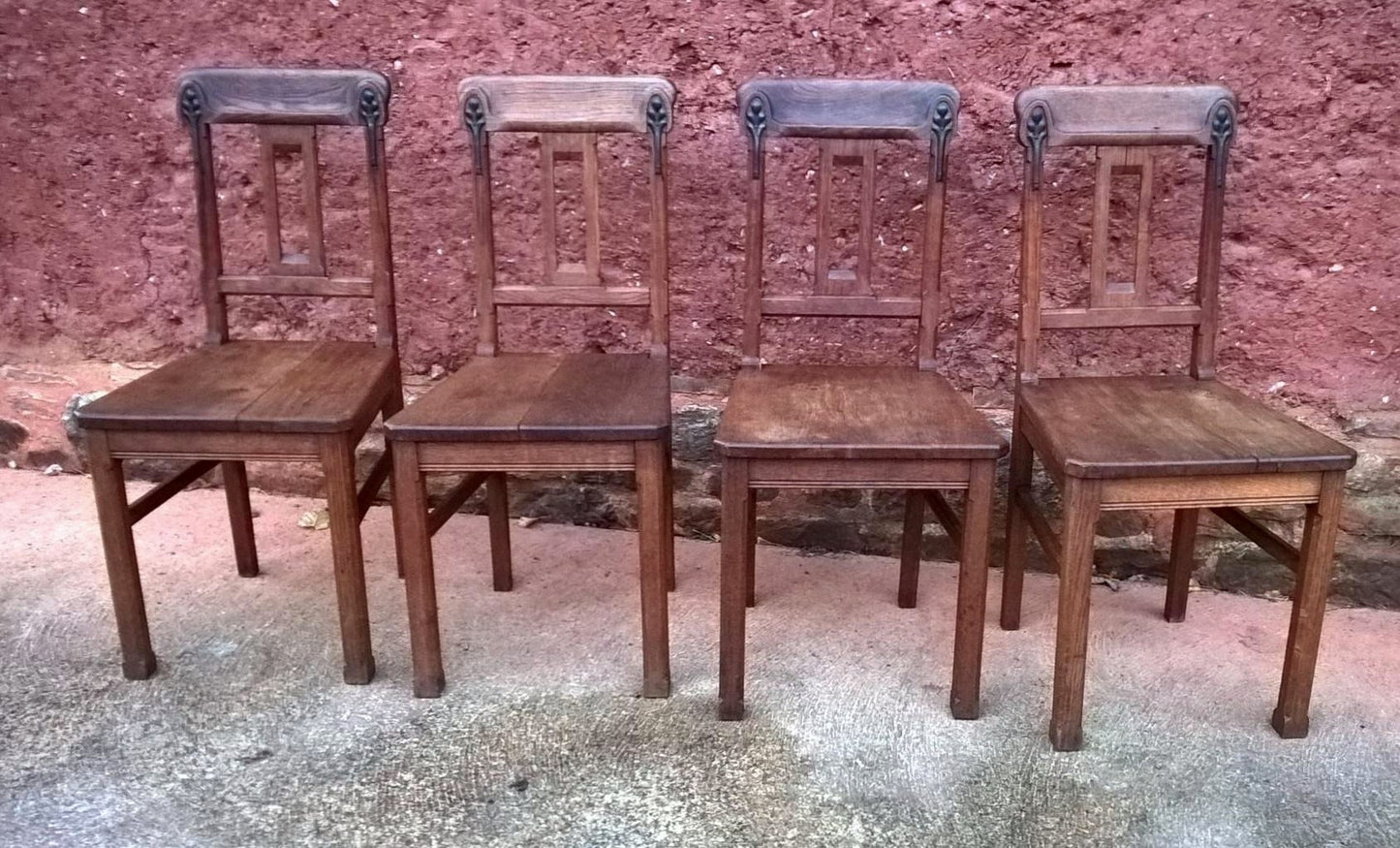 Set Of Four Solid Oak Arts And Crafts Style Dining Chairs