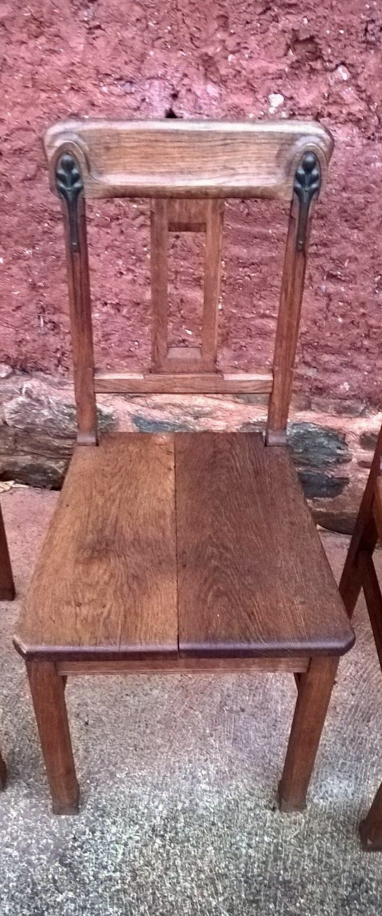 Set Of Four Solid Oak Arts And Crafts Style Dining Chairs