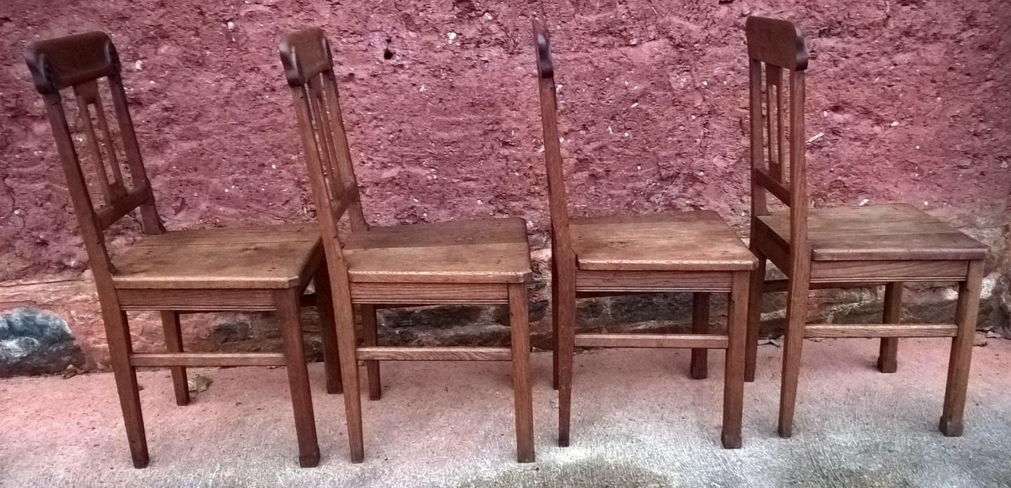 Set Of Four Solid Oak Arts And Crafts Style Dining Chairs