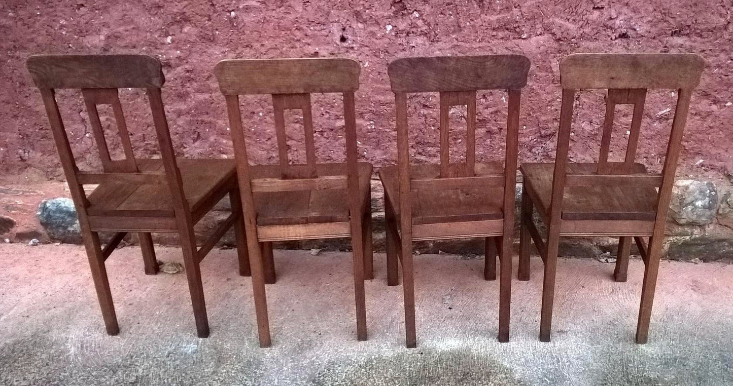 Set Of Four Solid Oak Arts And Crafts Style Dining Chairs