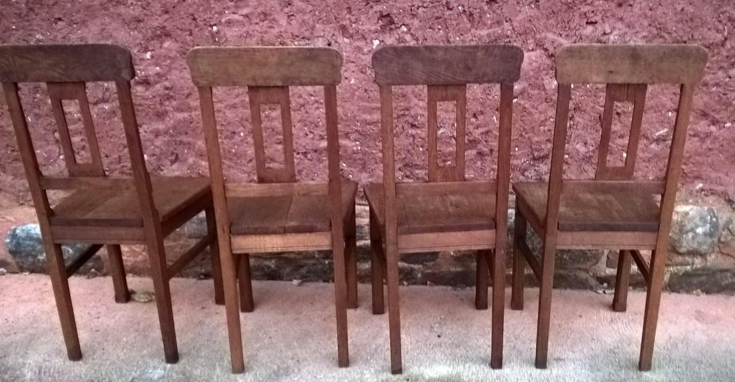 Set Of Four Solid Oak Arts And Crafts Style Dining Chairs