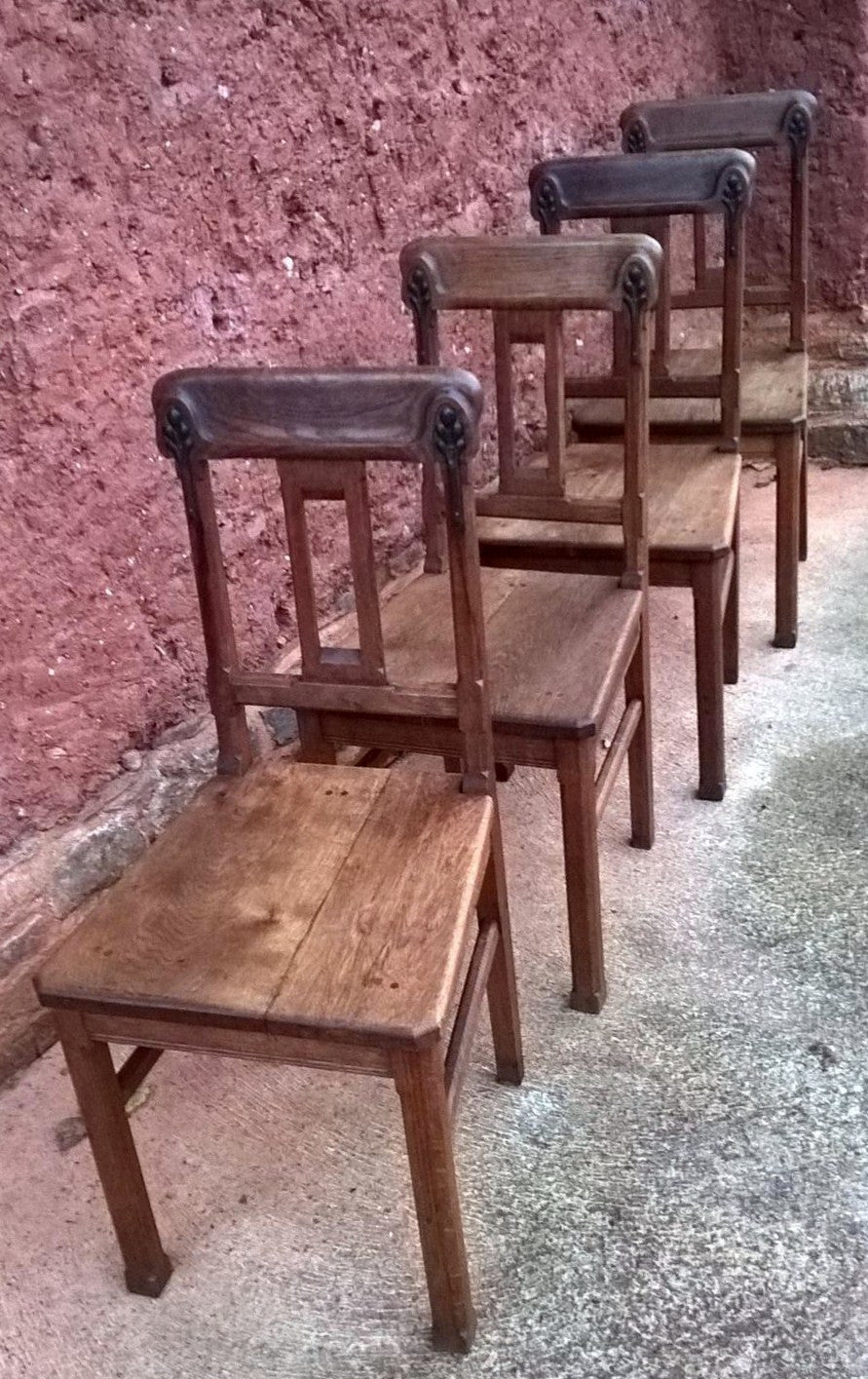 Set Of Four Solid Oak Arts And Crafts Style Dining Chairs