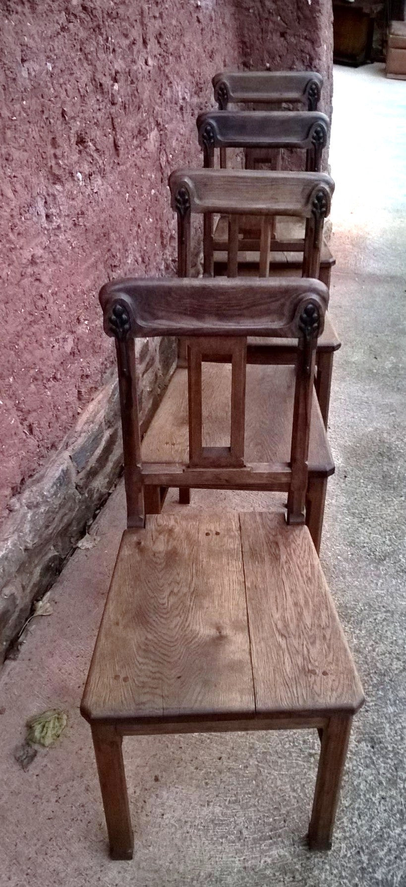 Set Of Four Solid Oak Arts And Crafts Style Dining Chairs