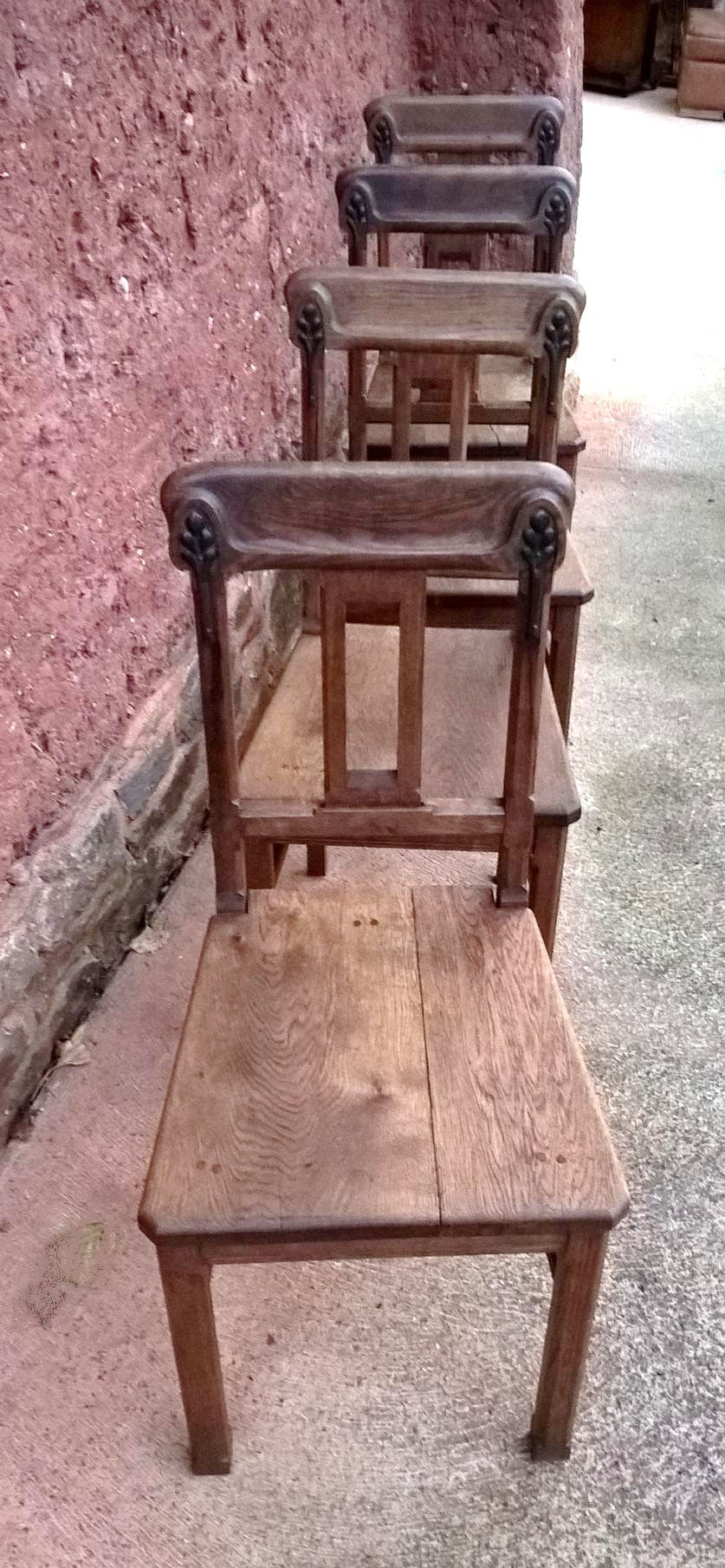 Set Of Four Solid Oak Arts And Crafts Style Dining Chairs