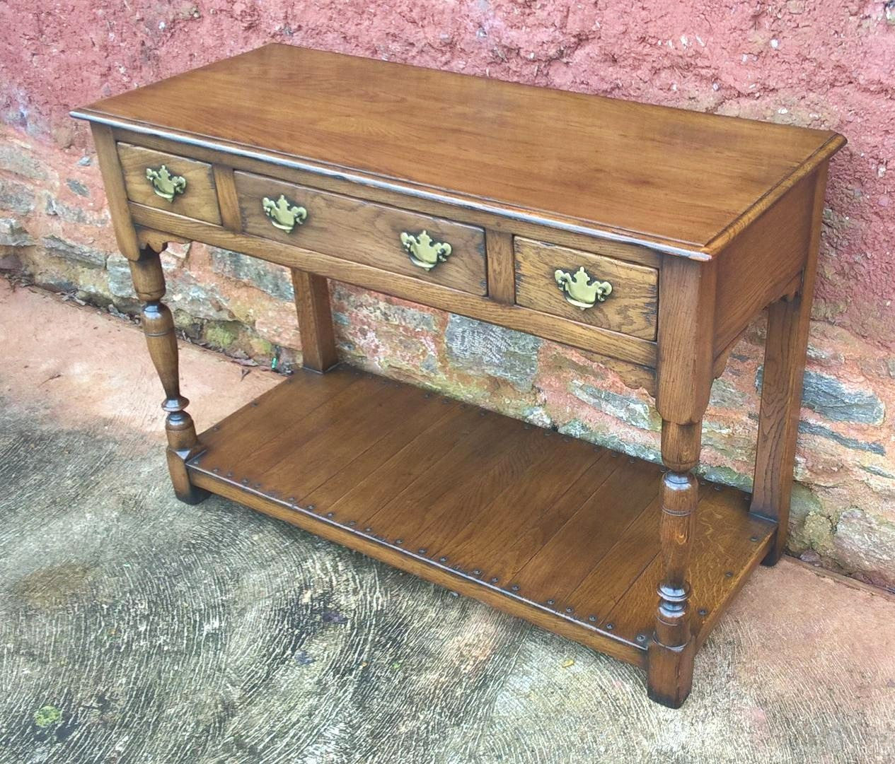 Fabulous Pair Of Vintage Solid Oak Side Tables / Serving Tables
