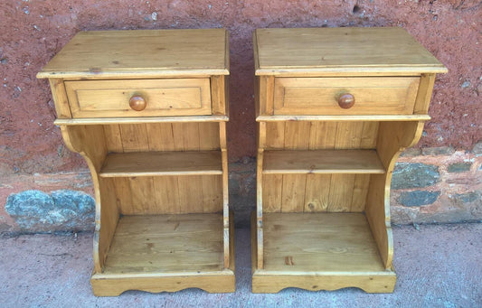 An Unusual Pair Of Pine Bedside Tables / Lamp tables