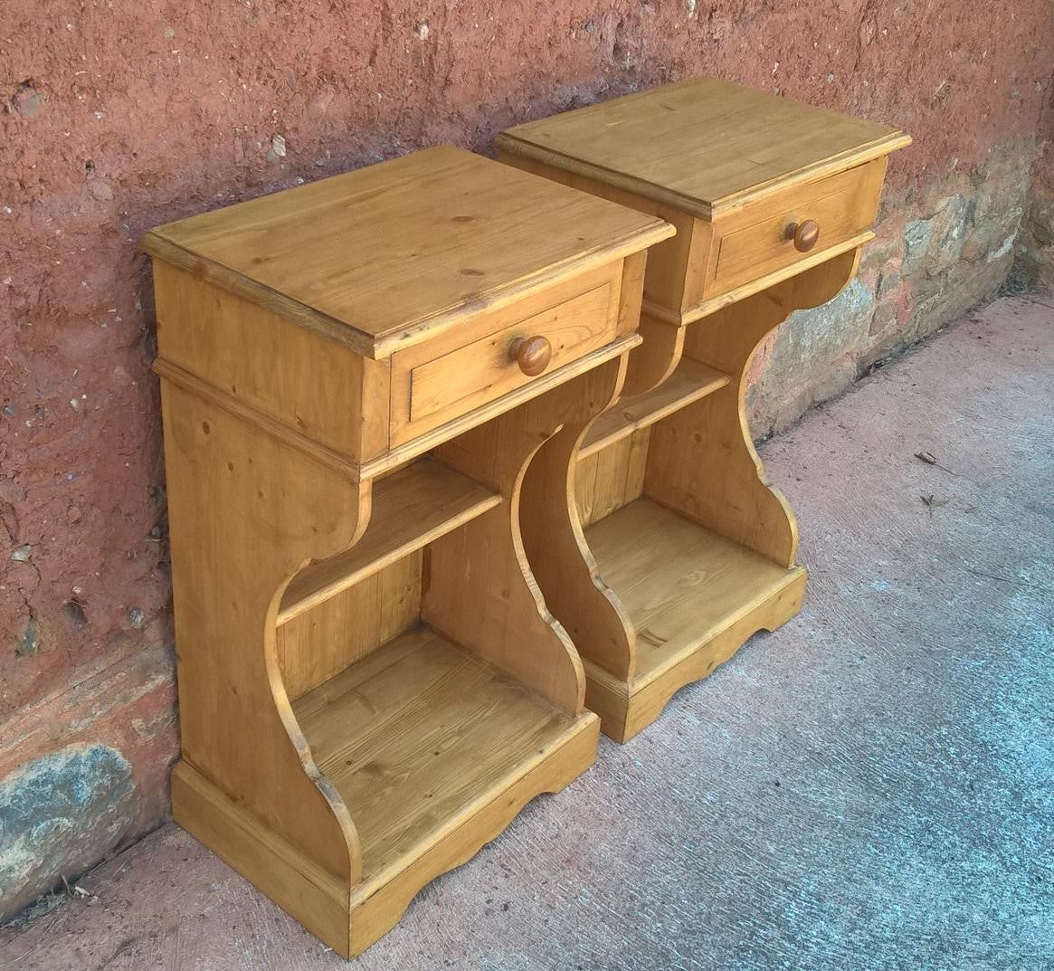 An Unusual Pair Of Pine Bedside Tables / Lamp tables