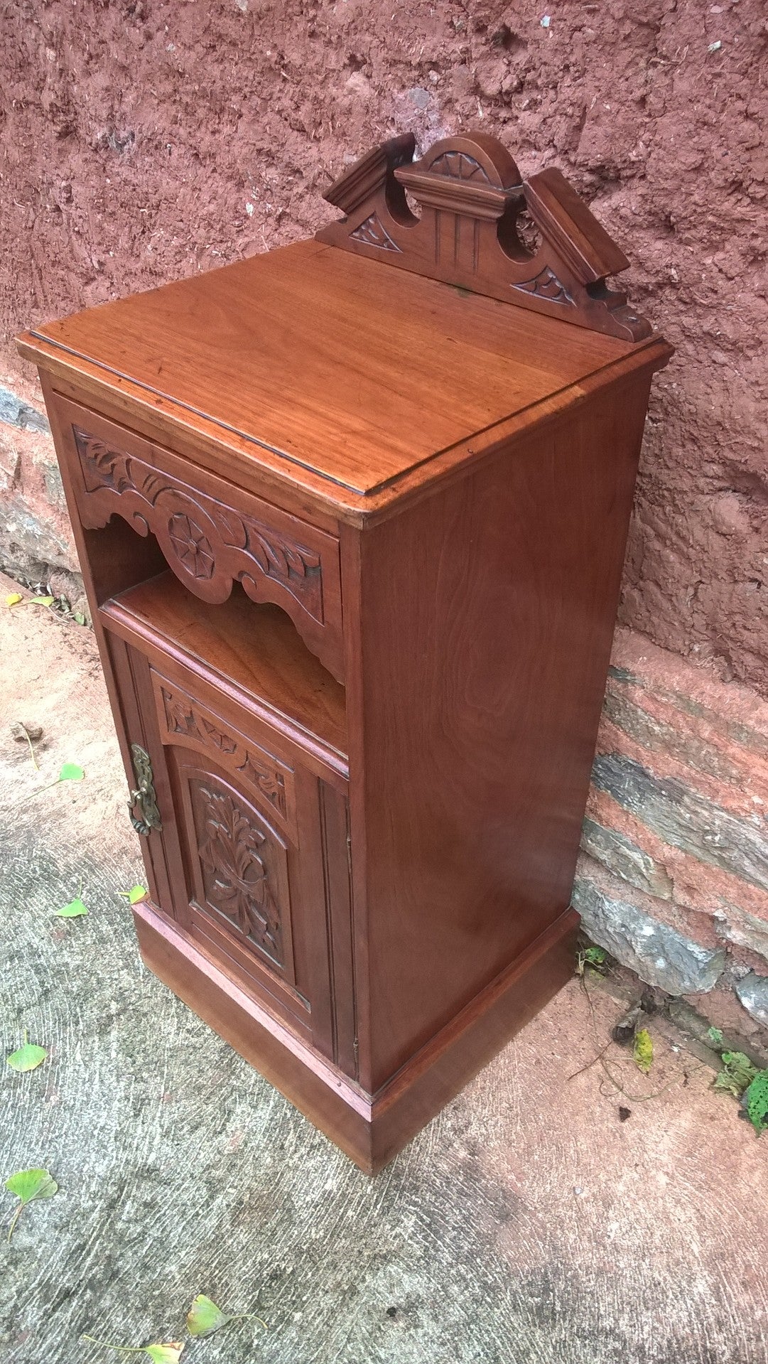 Vintage Carved Walnut Bedside Cabinet / Pot Cupboard