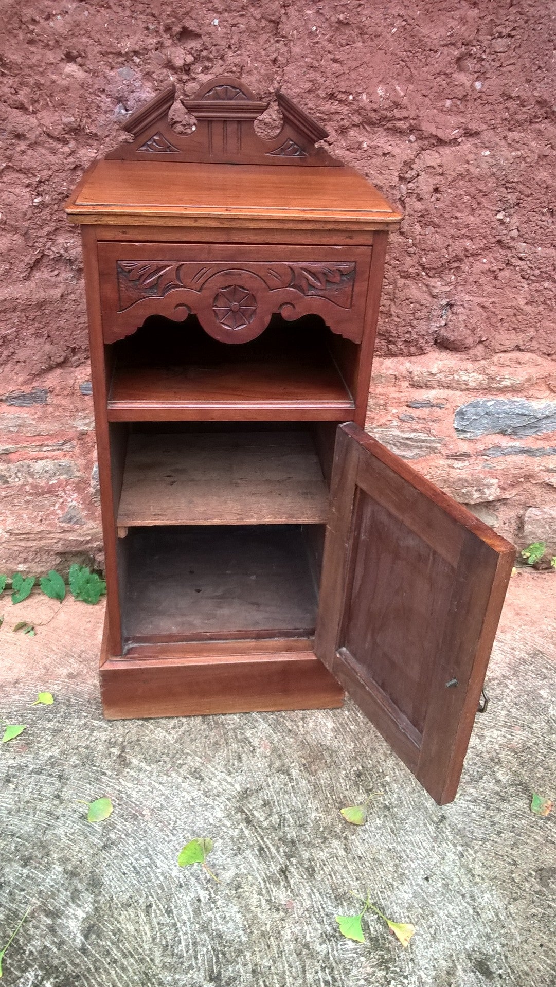 Vintage Carved Walnut Bedside Cabinet / Pot Cupboard