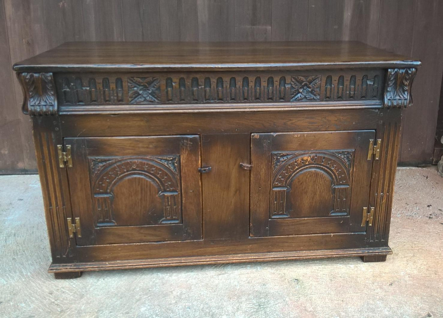 Upcycled Carved Solid Oak Coffer With Opening Doors - Blanket Chest - Coffee Table