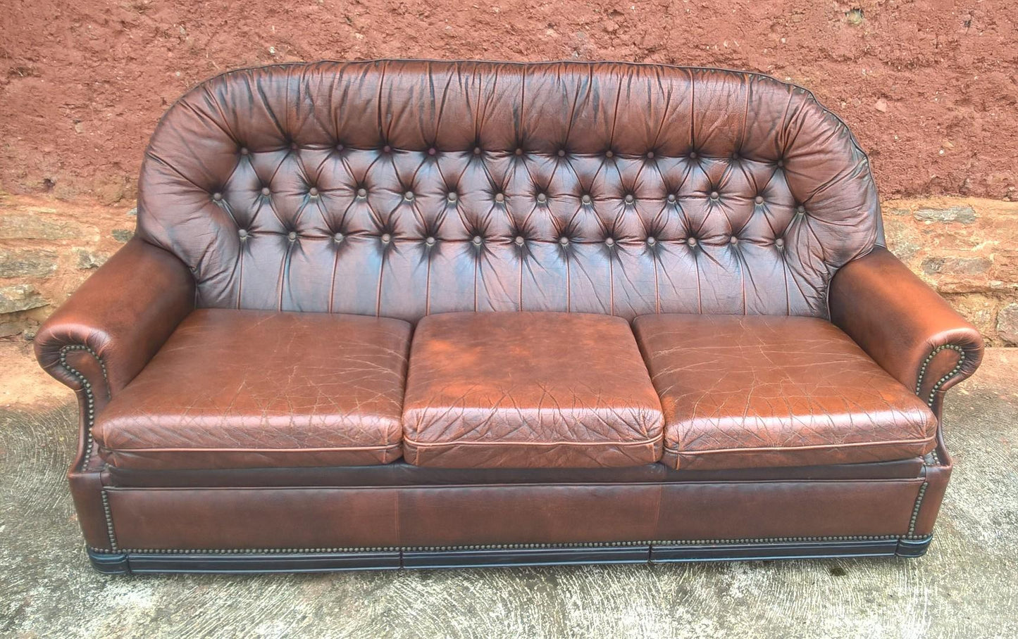 Vintage Leather Deep Buttoned Sofa - Leather 3 Seater Settee