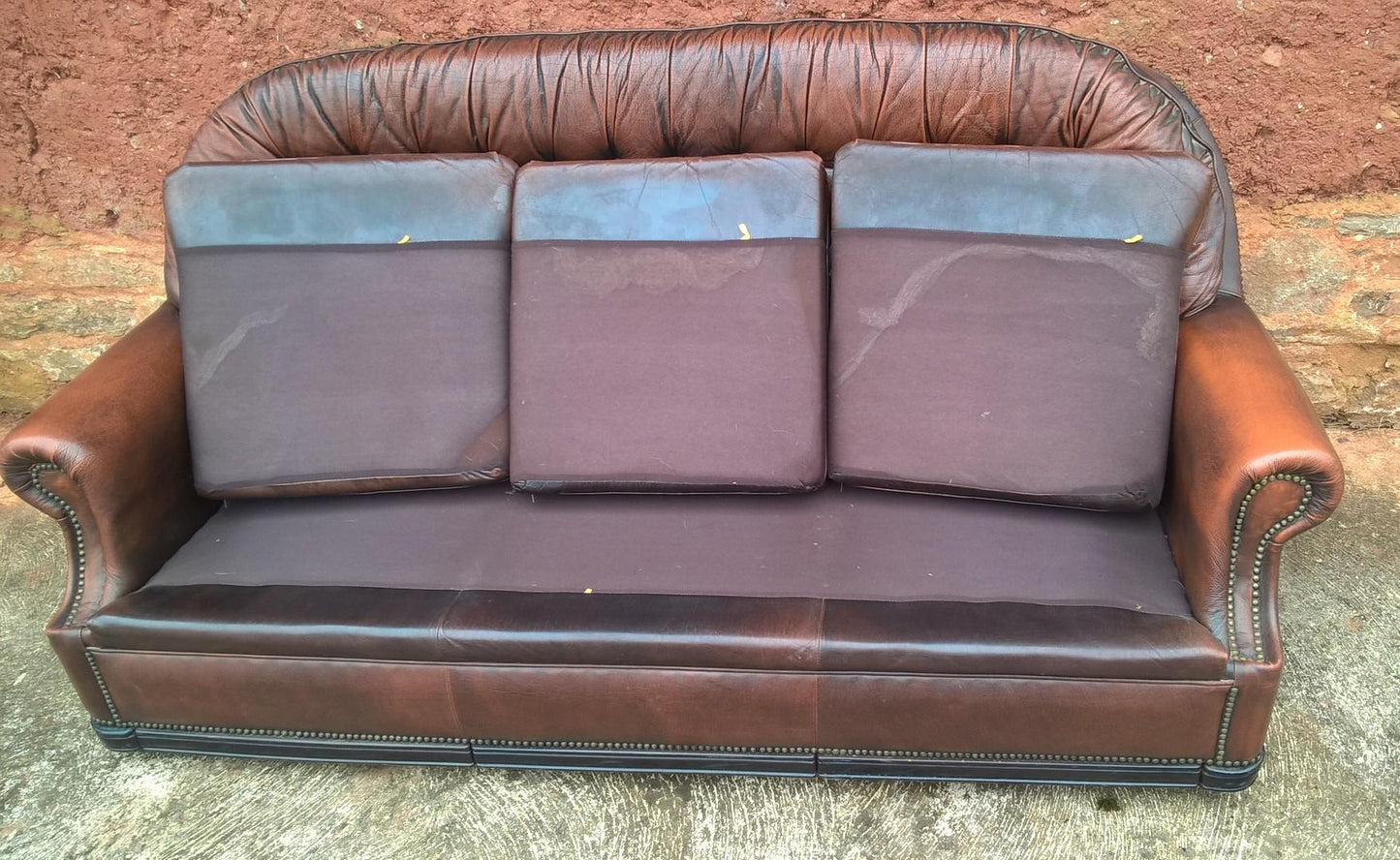Vintage Leather Deep Buttoned Sofa - Leather 3 Seater Settee