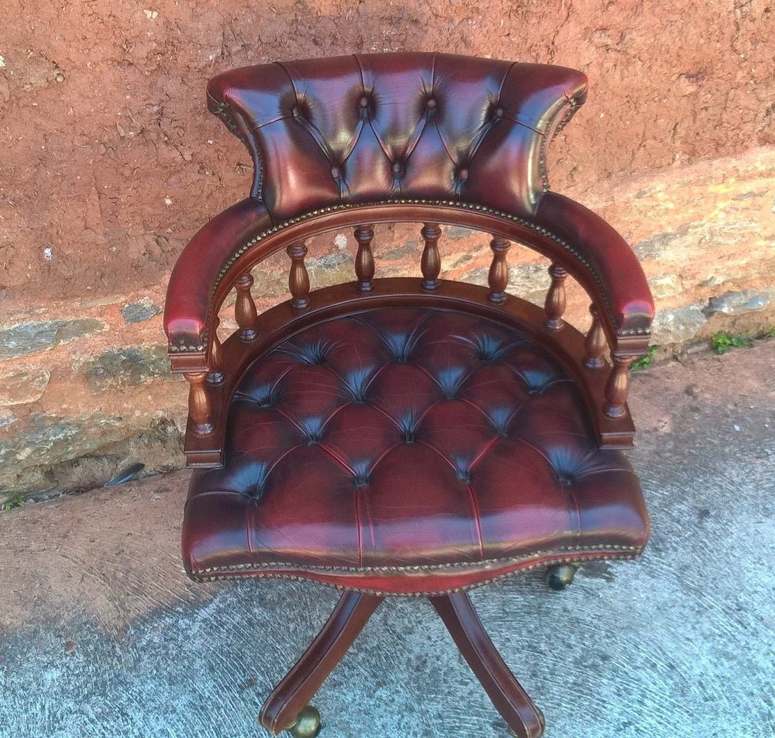 Gorgeous Vintage Oxblood Leather Desk Chair - Chesterfield Style Captains Chair