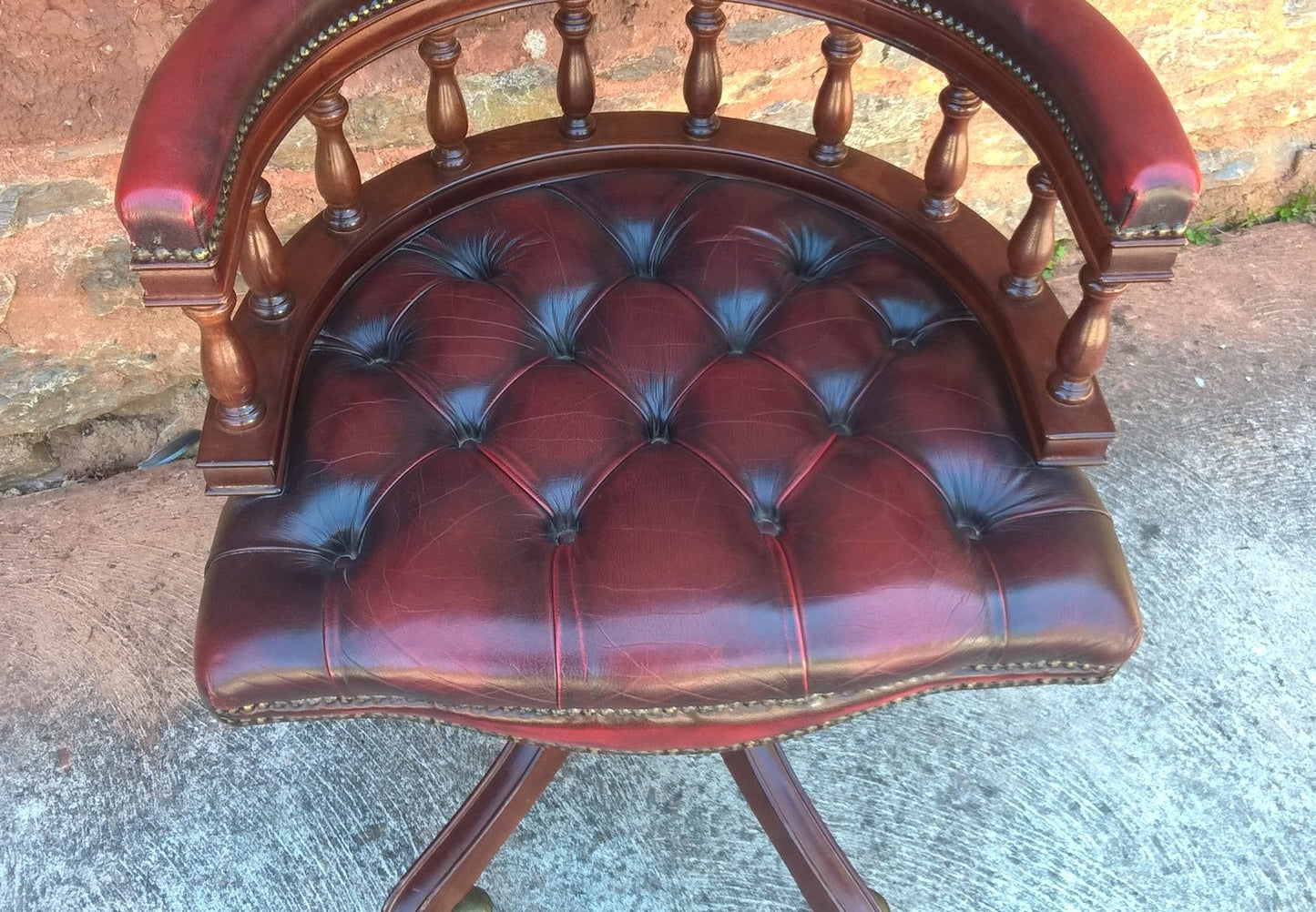 Gorgeous Vintage Oxblood Leather Desk Chair - Chesterfield Style Captains Chair