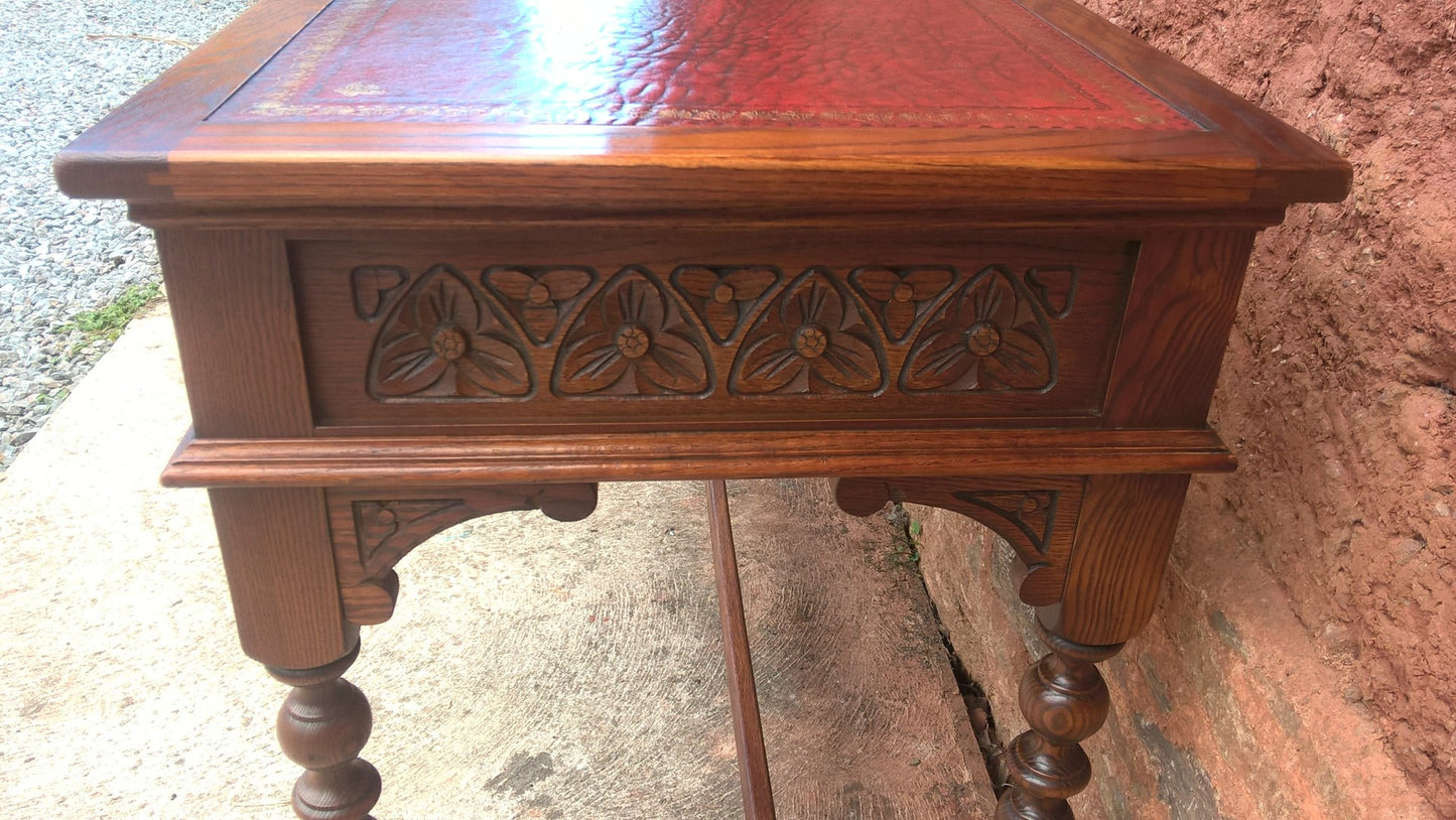 Stunning Vintage Old Charm Carved Oak Writing Table / Desk / Library Table