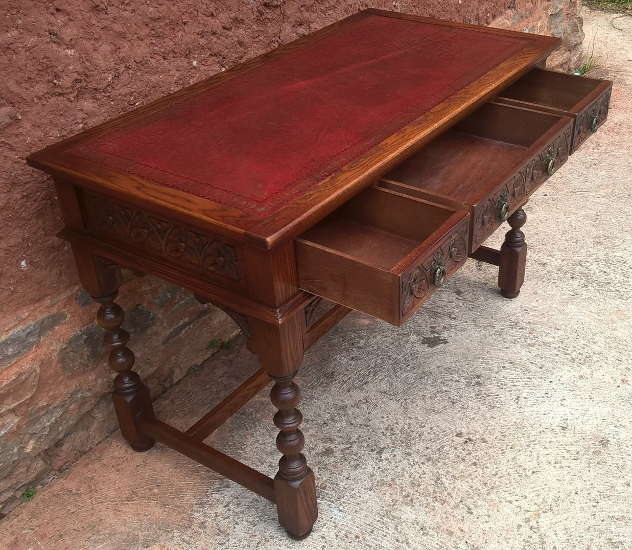 Stunning Vintage Old Charm Carved Oak Writing Table / Desk / Library Table