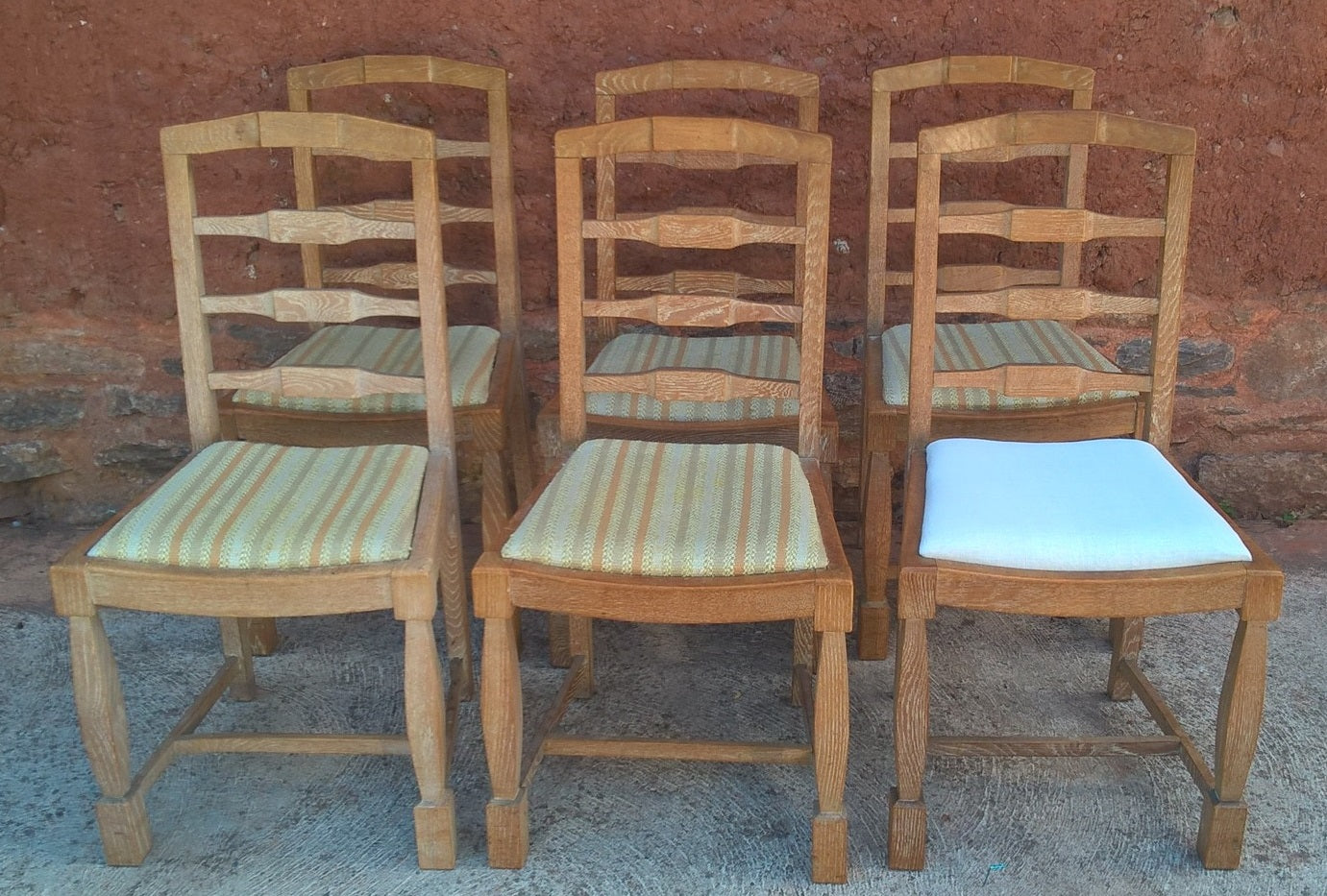 Set Of Six Arts And Crafts Limed Oak Dining Chairs