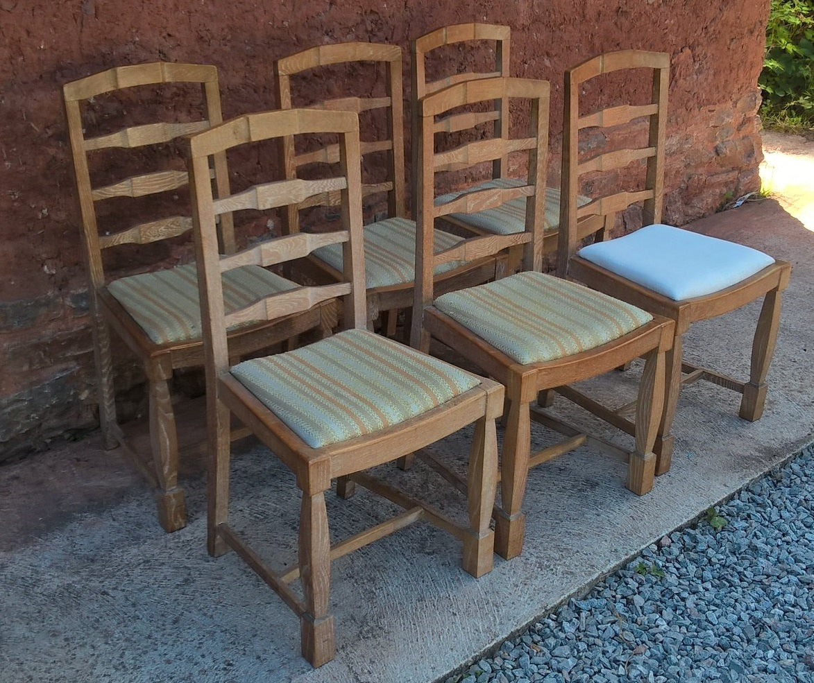 Set Of Six Arts And Crafts Limed Oak Dining Chairs