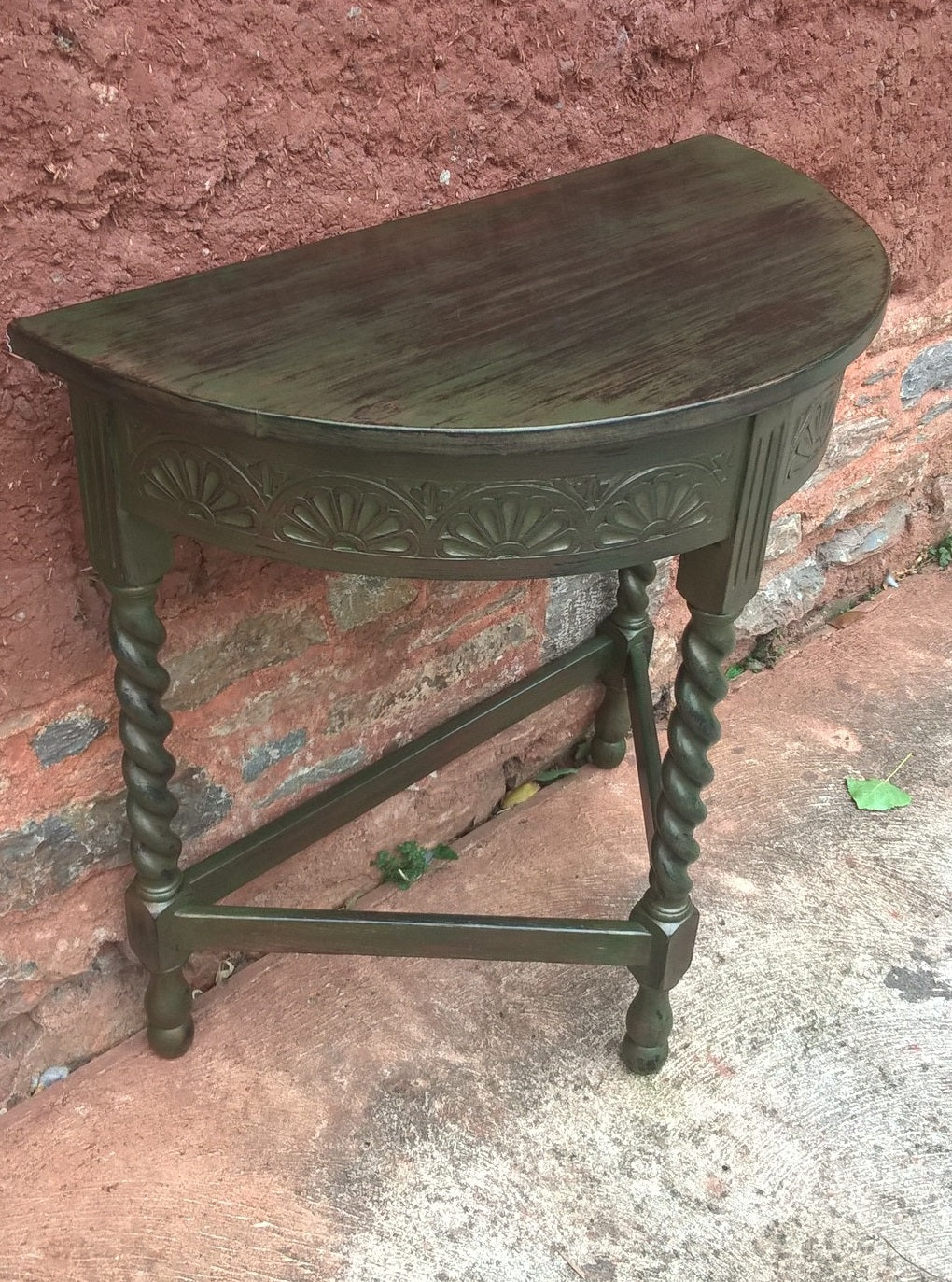 Vintage Oak Hall Table / Carved Oak Demi Lune Table