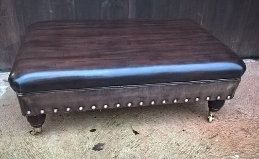 Gorgeous Vintage Leather Stool / Chesterfield Style Leather Footstool