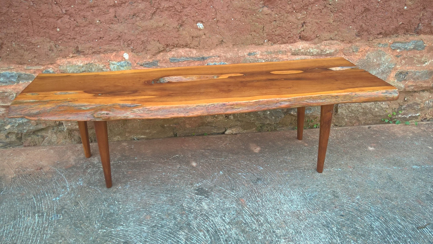 Stunning Retro Coffee Table Solid Yew Wood Top