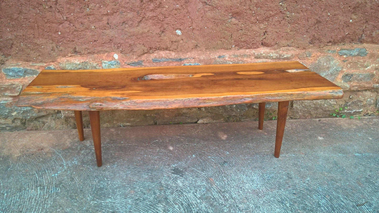 Stunning Retro Coffee Table Solid Yew Wood Top