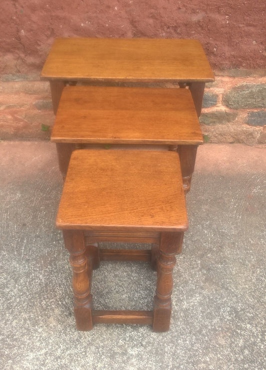Solid Oak Vintage Nest Of Tables