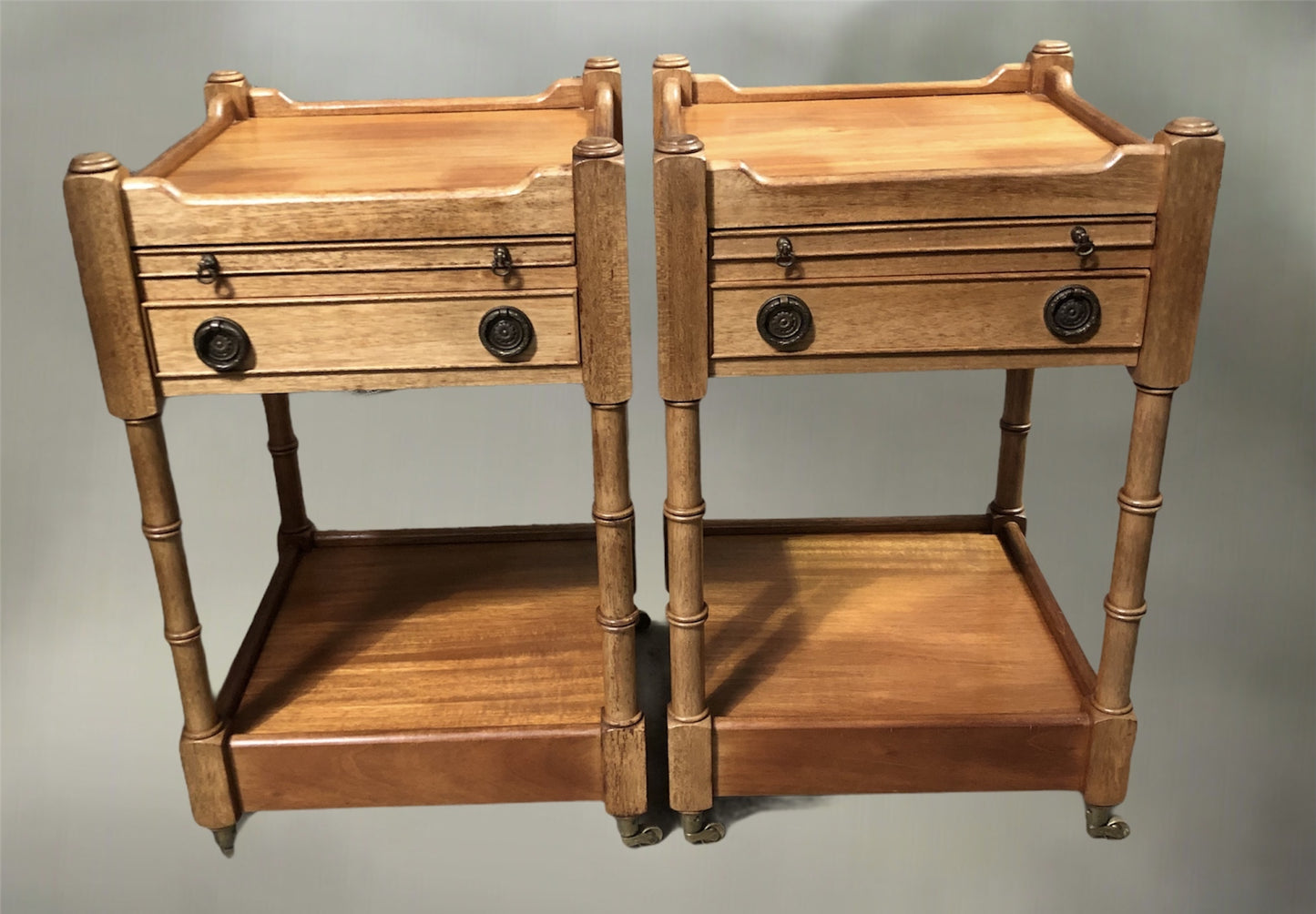 Gorgeous Pair Of Vintage Faded Mahogany Bedside Tables ( SOLD )