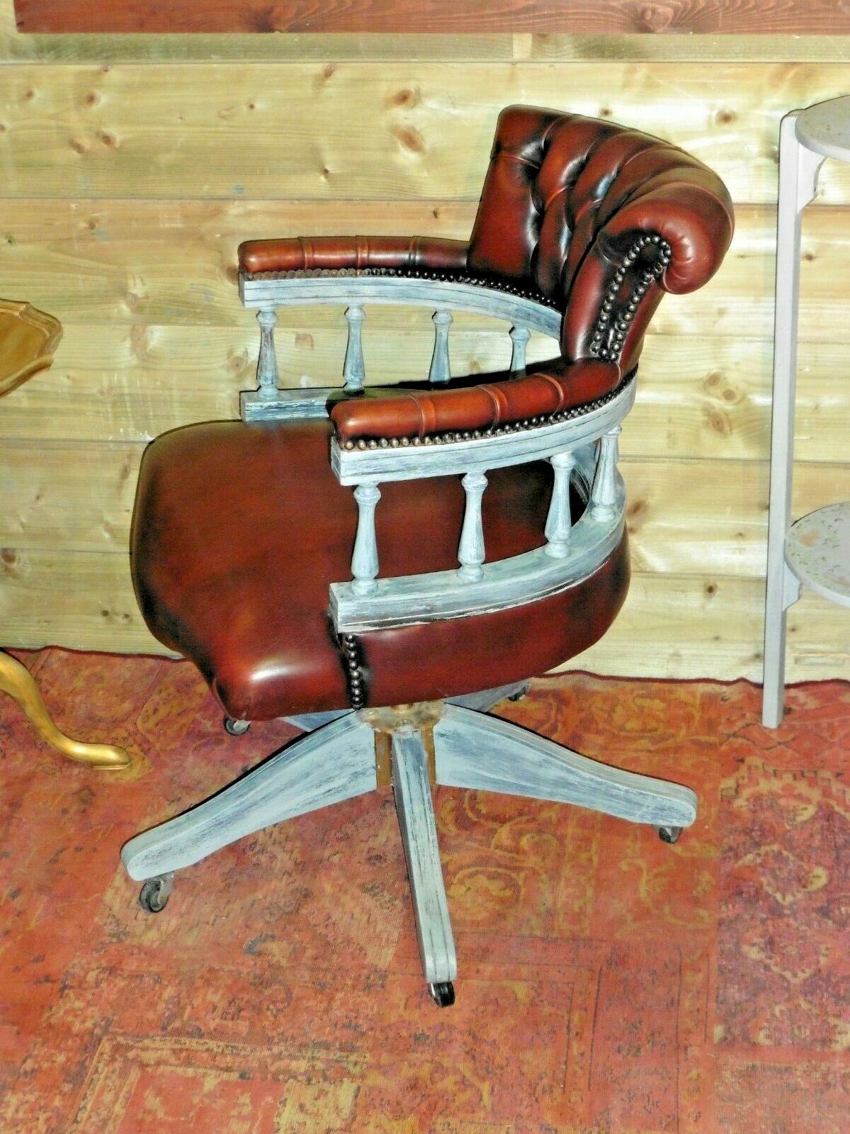 410.....Vintage Leather Desk Chair / Chesterfield Style Captains Chair