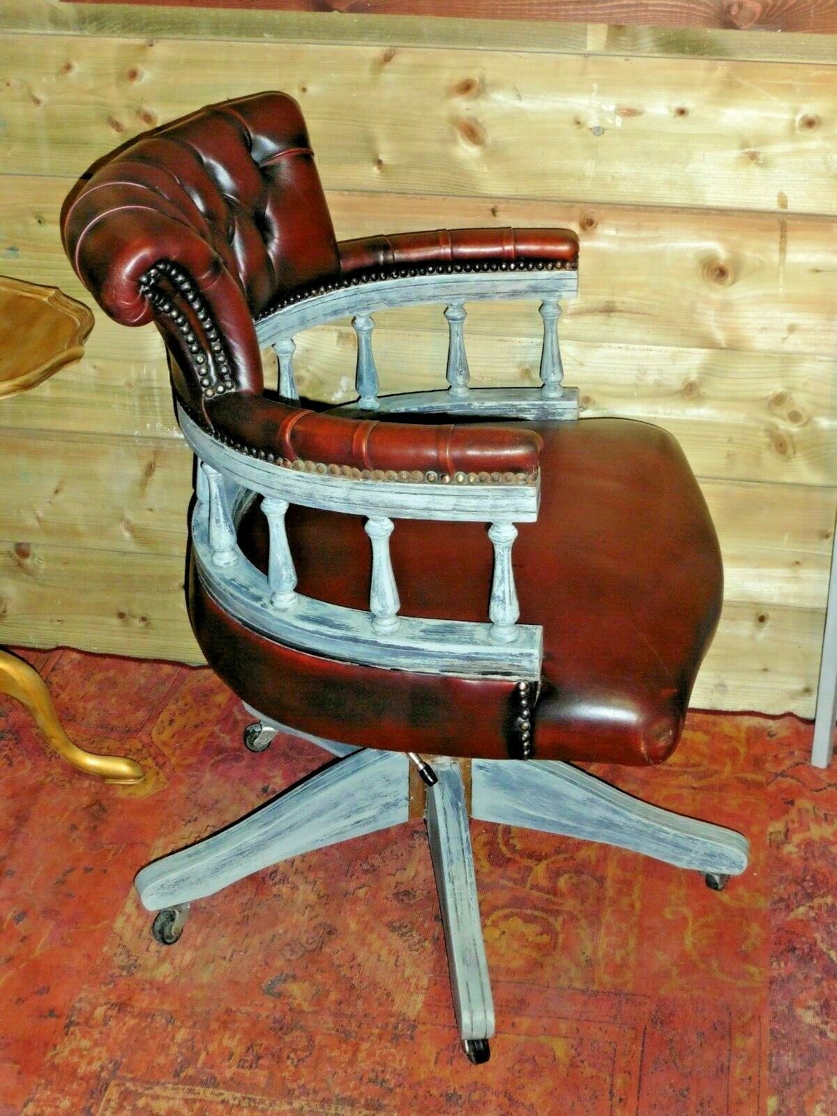 410.....Vintage Leather Desk Chair / Chesterfield Style Captains Chair