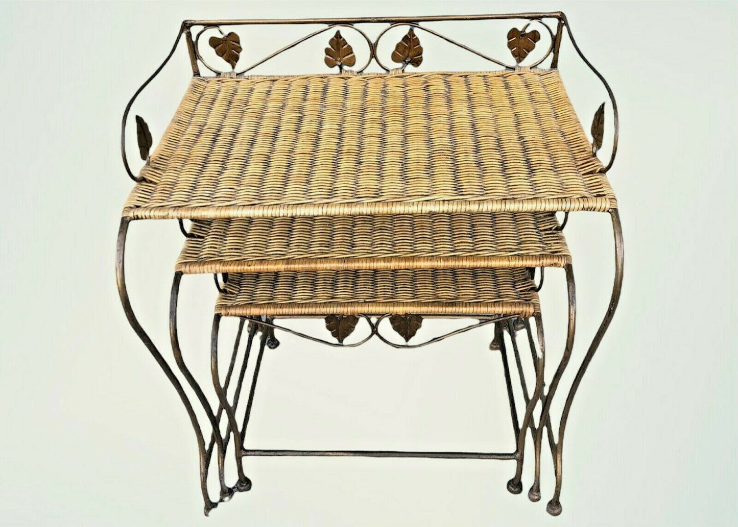 Vintage Wicker And Wrought Iron Nest Of Tables ( SOLD )