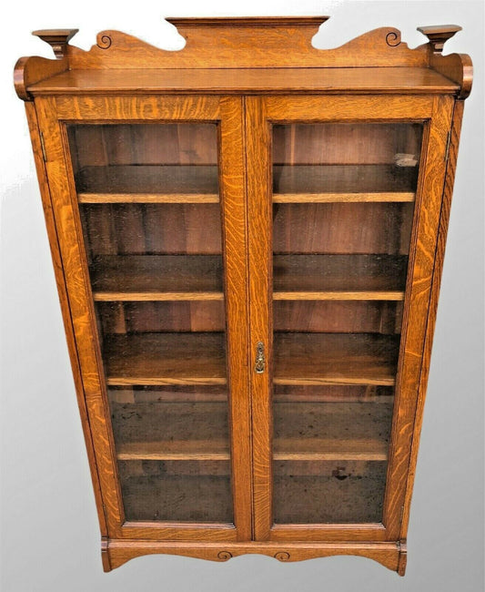 Arts And Craft Oak Bookcase / Arts And Crafts Glazed Cabinet  ( SOLD )
