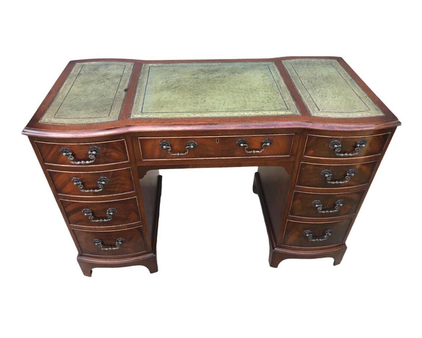 000924....Handsome Vintage Mahogany Desk With Nine Drawers ( sold )