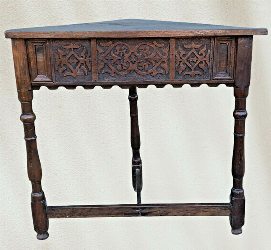 Vintage Carved Oak Corner Table ( SOLD )