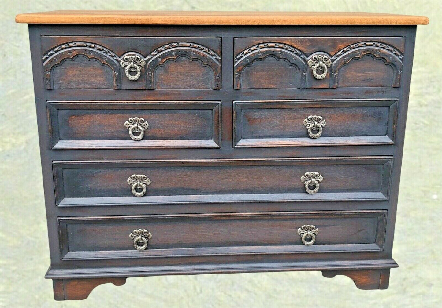 Gothic Style Oak Chest Of Drawers By Old Charm ( SOLD )