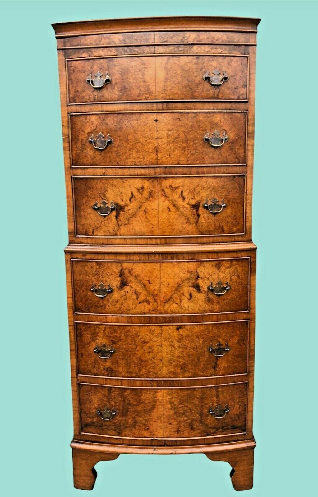 000985.....Handsome Vintage Walnut Tallboy Chest Of Six Drawers ( SOLD )