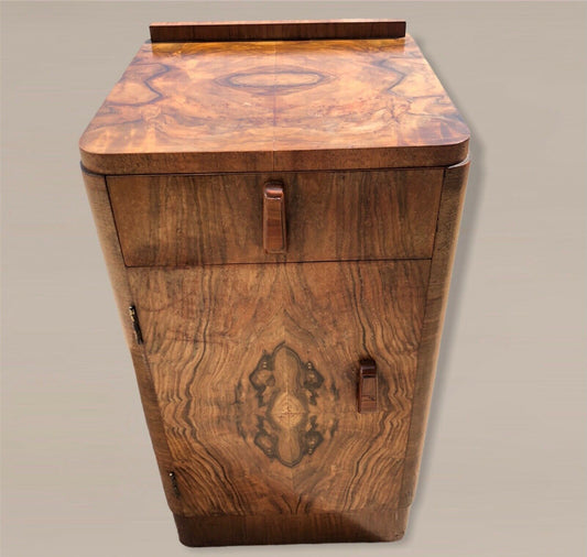 Gorgeous Bur Walnut Art Deco Bedside Cabinet ( SOLD )