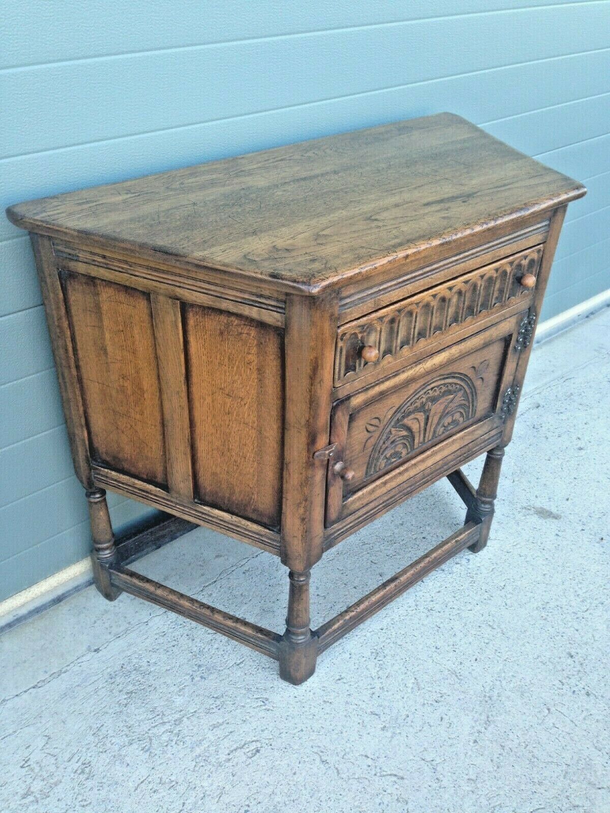 Vintage Carved Oak Credence Cupboard / Old Charm Style Hall Table SOLD
