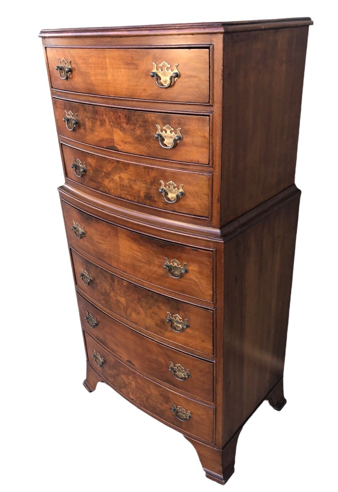 000917....Handsome Vintage Small Walnut Tallboy Chest Of Drawers ( sold )