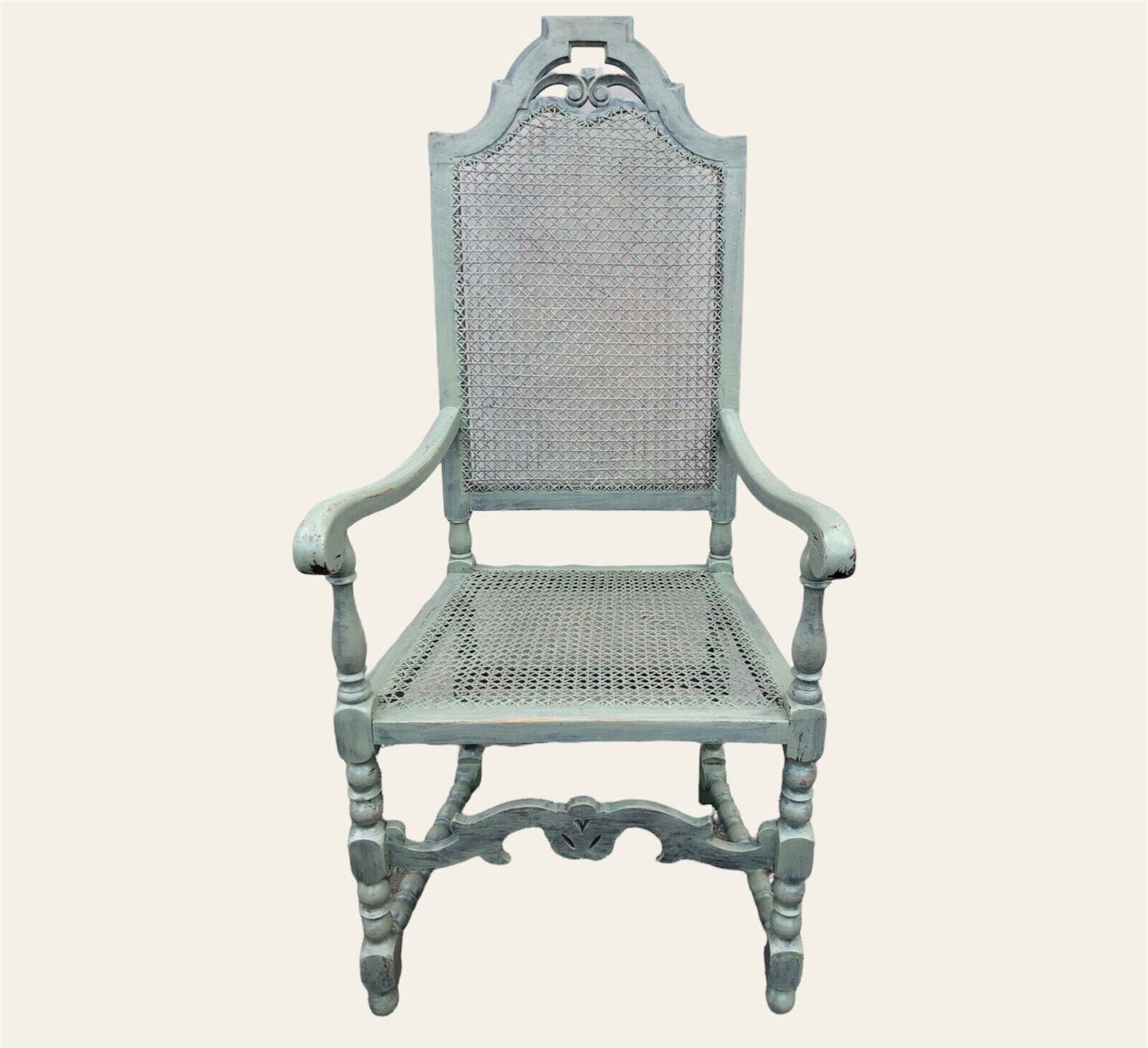 000937.....Handsome Vintage Caned Hall Chair