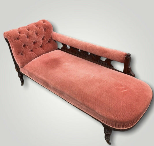 Lovely Carved Walnut Antique Chaise Longue / Sofa ( SOLD )